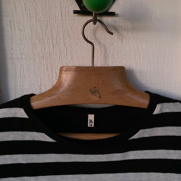 R13 Black & Ecru Stripe Double Thermal Tee - Picture 6 of 11